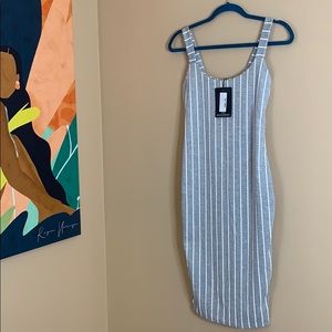 Grey Striped Midi Dress **NWT